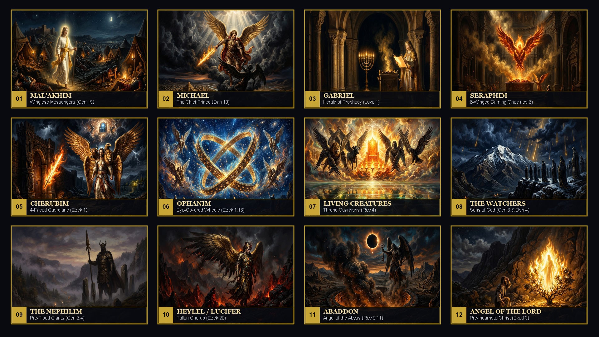 12-Panel Study Chart: Every Biblical Angel Explained (4K)